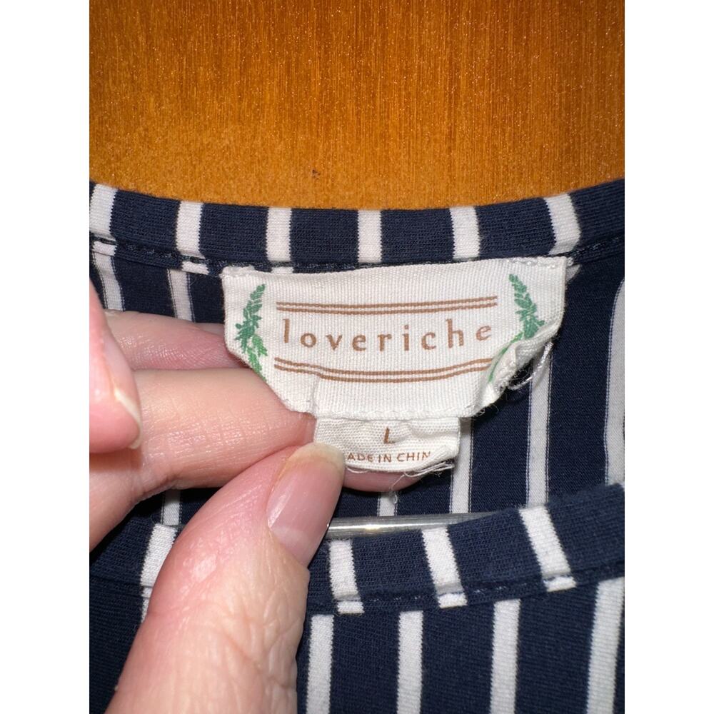 Loveriche Black and White Ruffled‎ Short Sleeve Striped Shirt Size Large - Picture 5 of 7